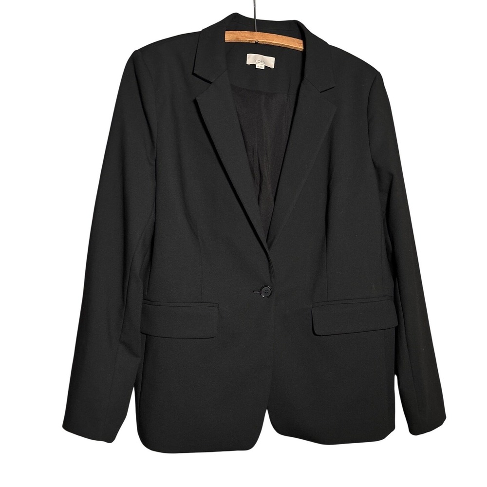 Loft Womens 14 Black Single Button‎ Stretch Blazer Jacket Career Office Business